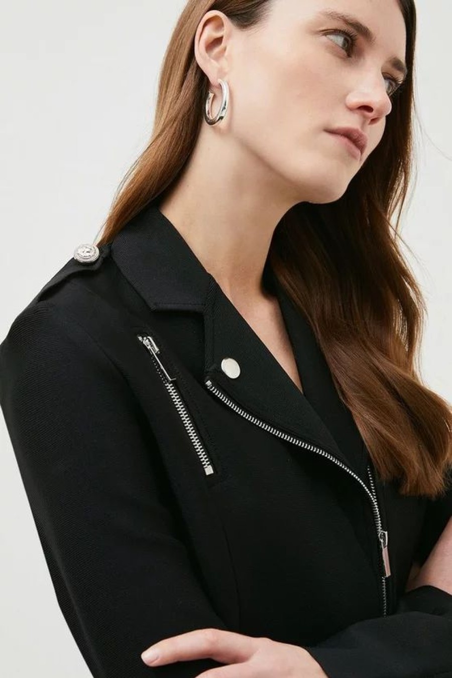 Wholesale * Deals Karen Millen Bandage Knit Cropped Biker Jacket Black