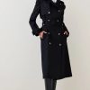 Hot * Best Sale Karen Millen Italian Virgin Wool Strong Shoulder Trench Coat Black