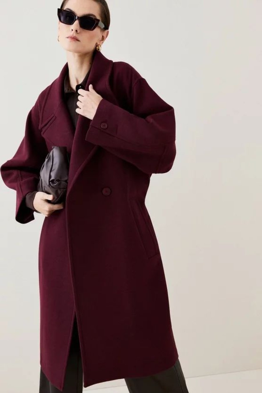 New * Hot Sale Karen Millen Tall Italian Wool Raglan Sleeve Coat Fig