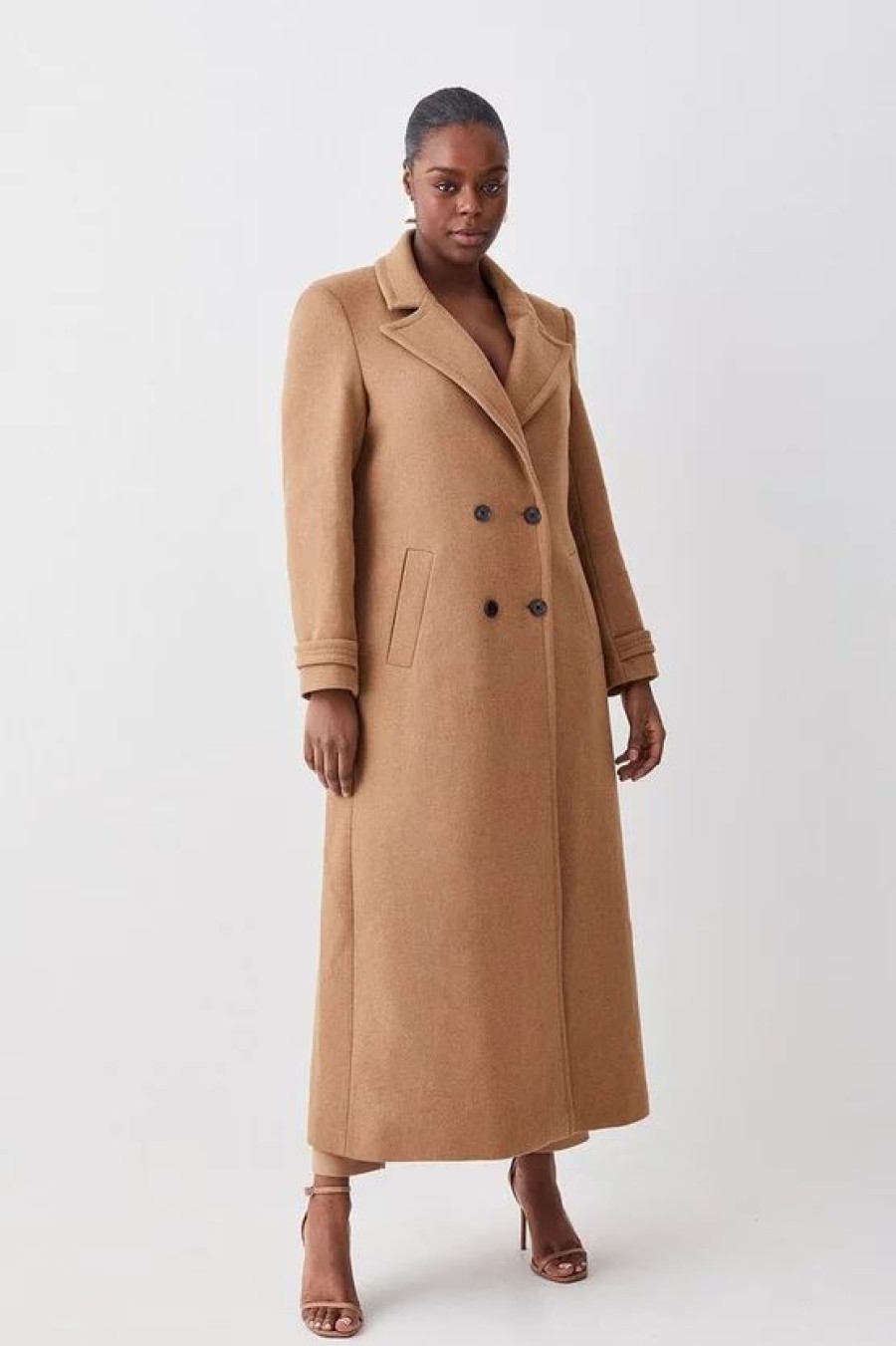 Best * New Karen Millen Plus Size Italian Wool Double Breasted Coat Camel