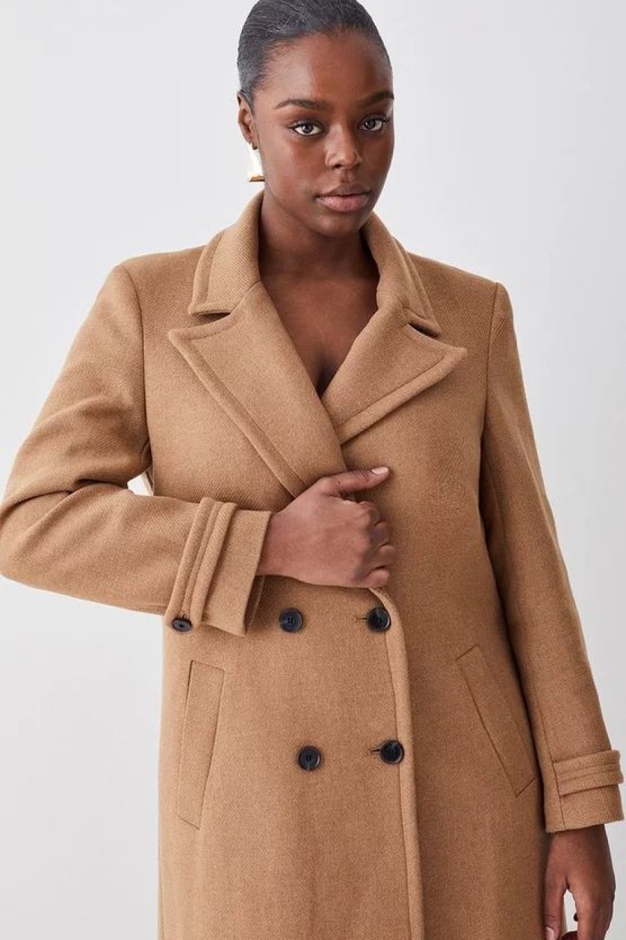 Best * New Karen Millen Plus Size Italian Wool Double Breasted Coat Camel