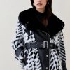 Best * Brand New Karen Millen Petite Peplum Faux Fur Pu Belted Jacket Mono