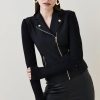 Clearance * Outlet Karen Millen Bandage Mid Weight Mix Knit Biker Jacket Black