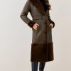 Online * Deals Karen Millen Lydia Millen Shearling And Leather Shawl Collar Belted Coat Dark Olive