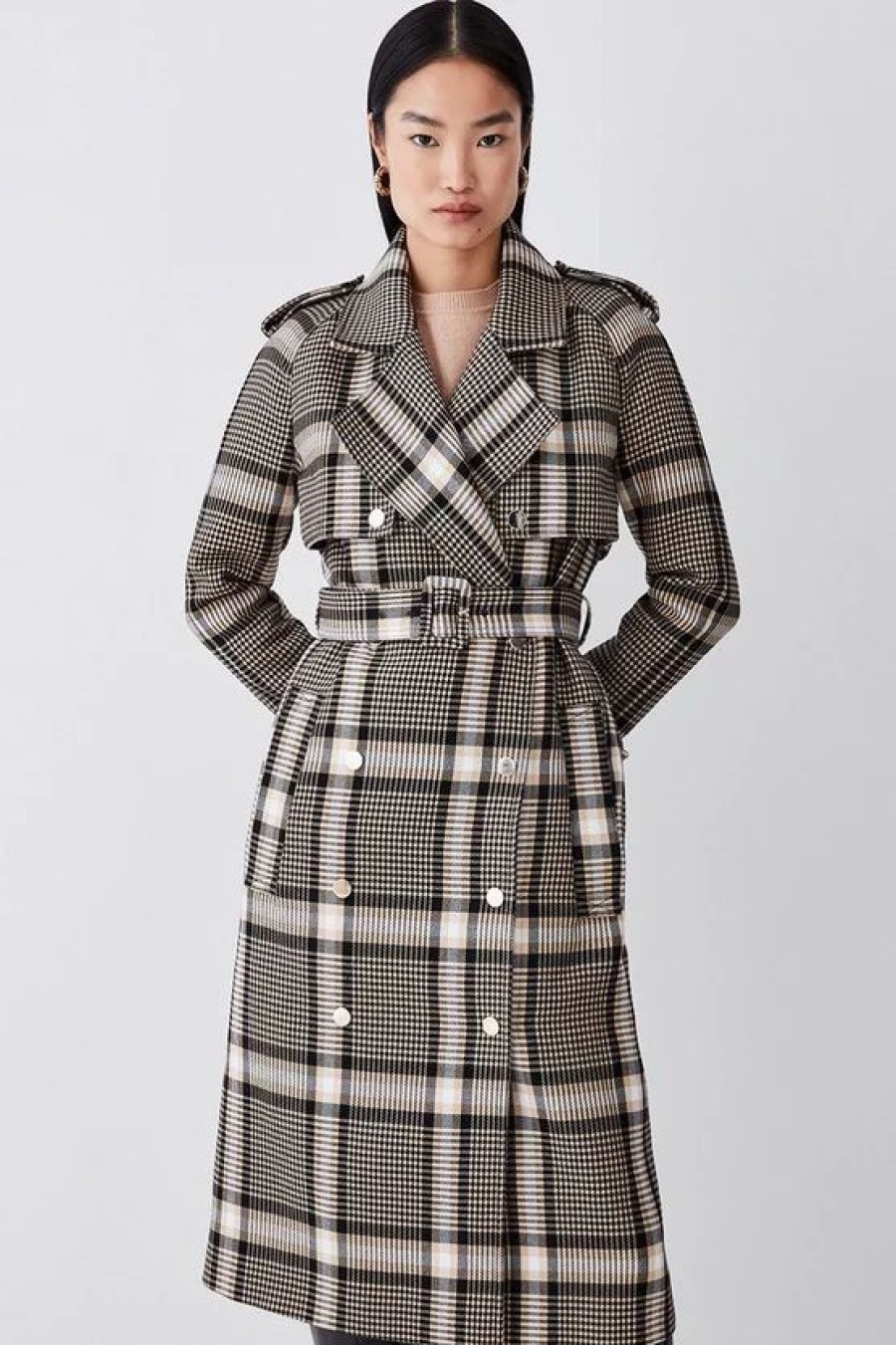 Wholesale * Outlet Karen Millen Italian Classic Check Trench Coat Natural