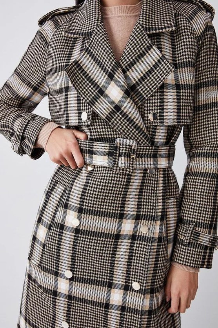 Wholesale * Outlet Karen Millen Italian Classic Check Trench Coat Natural