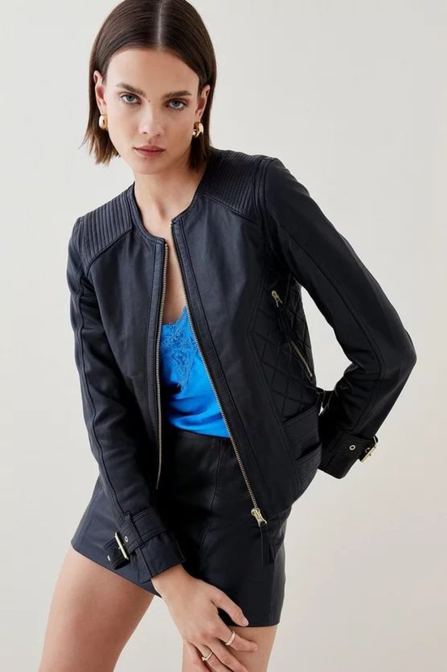 Hot * Flash Sale Karen Millen Leather Buckle Detail Biker Jacket