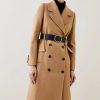 New * Discount Karen Millen Italian Virgin Wool Belted Midi Peplum Coat Camel