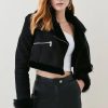 New * Flash Sale Karen Millen Shearling & Leather Cropped Biker Jacket