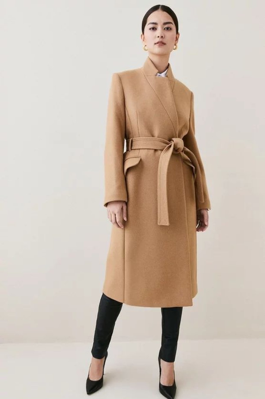 Wholesale * Discount Karen Millen Petite Italian Virgin Wool Notch Neck Coat Camel