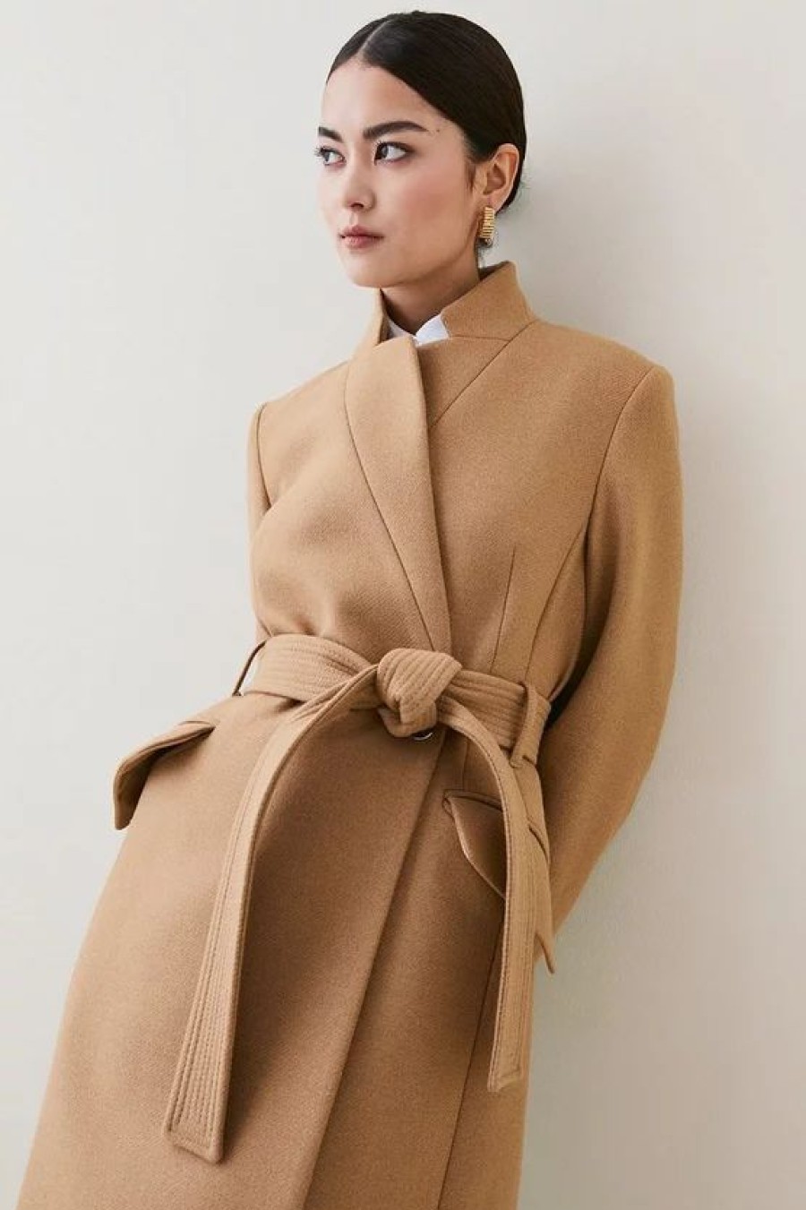 Wholesale * Discount Karen Millen Petite Italian Virgin Wool Notch Neck Coat Camel