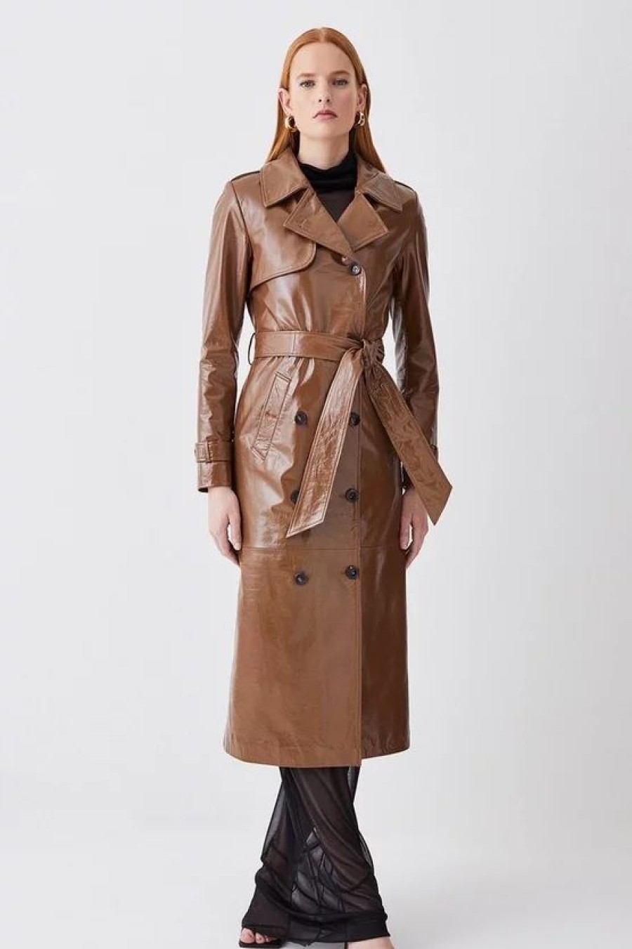 Hot * Hot Sale Karen Millen Patent Leather Trench Coat Camel