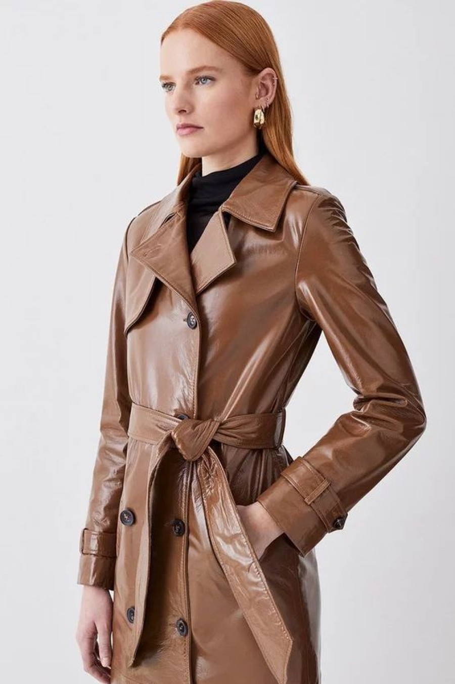 Hot * Hot Sale Karen Millen Patent Leather Trench Coat Camel