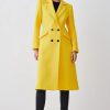 New * Top 10 Karen Millen Petite Italian Virgin Wool Fitted Coat Yellow