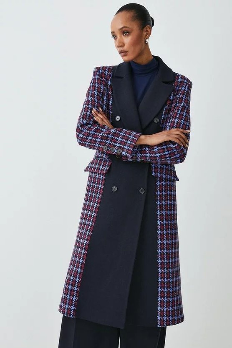 Best * Discount Karen Millen Italian Virgin Wool Colourblock Tweed Coat