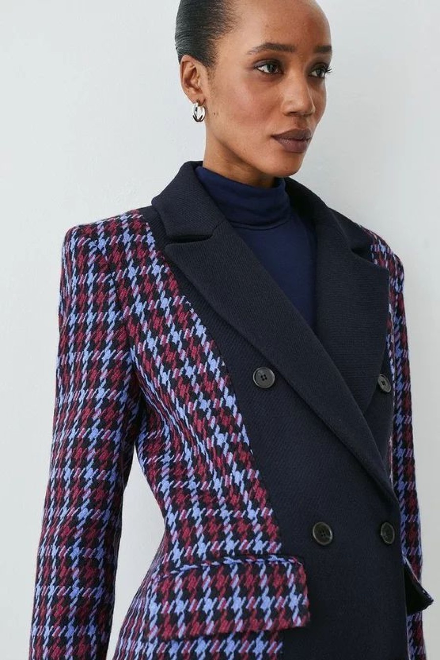 Best * Discount Karen Millen Italian Virgin Wool Colourblock Tweed Coat