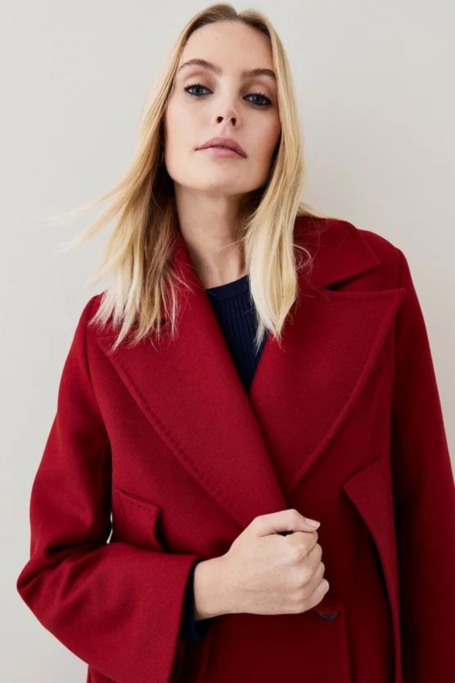 Wholesale * Best Sale Karen Millen Italian Virgin Wool Double Breasted Cape Over Coat Red