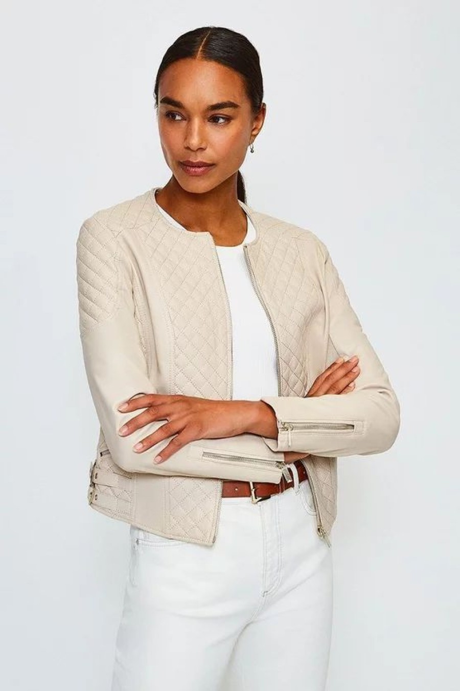 Online * Coupon Karen Millen Leather Quilted Biker Jacket