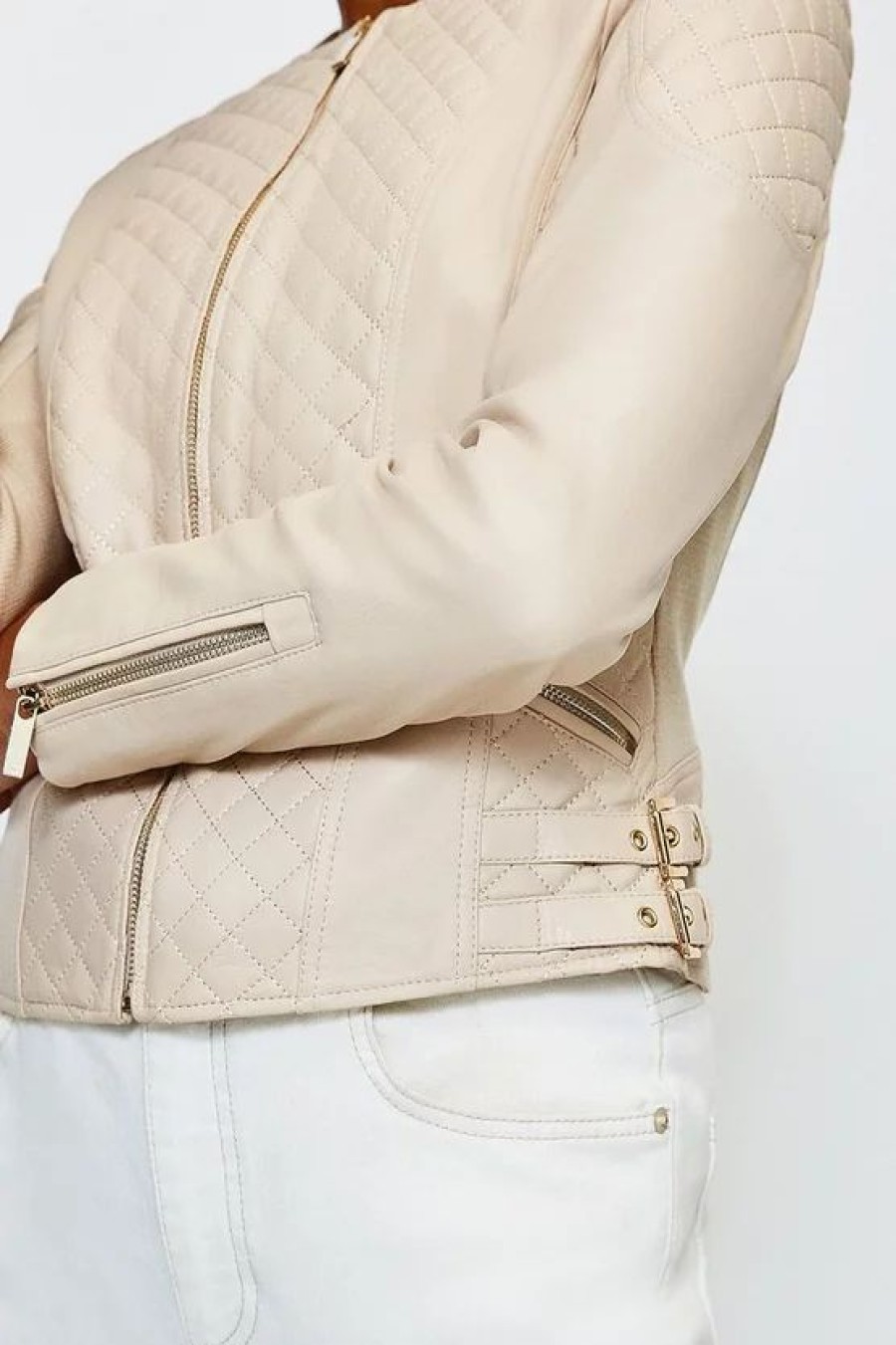 Online * Coupon Karen Millen Leather Quilted Biker Jacket