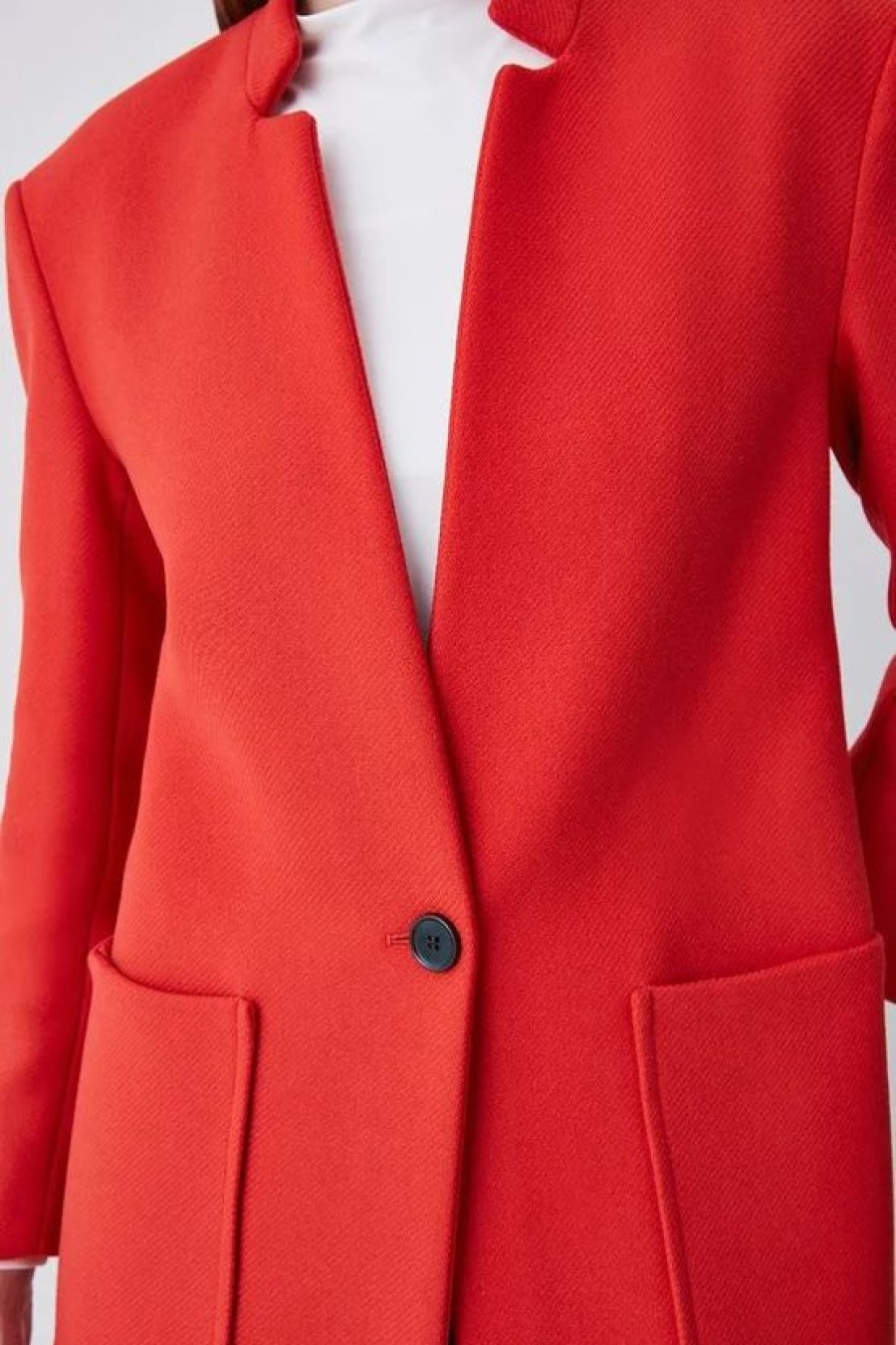 Hot * Hot Sale Karen Millen Italian Virgin Wool Notch Pop On Coat Red