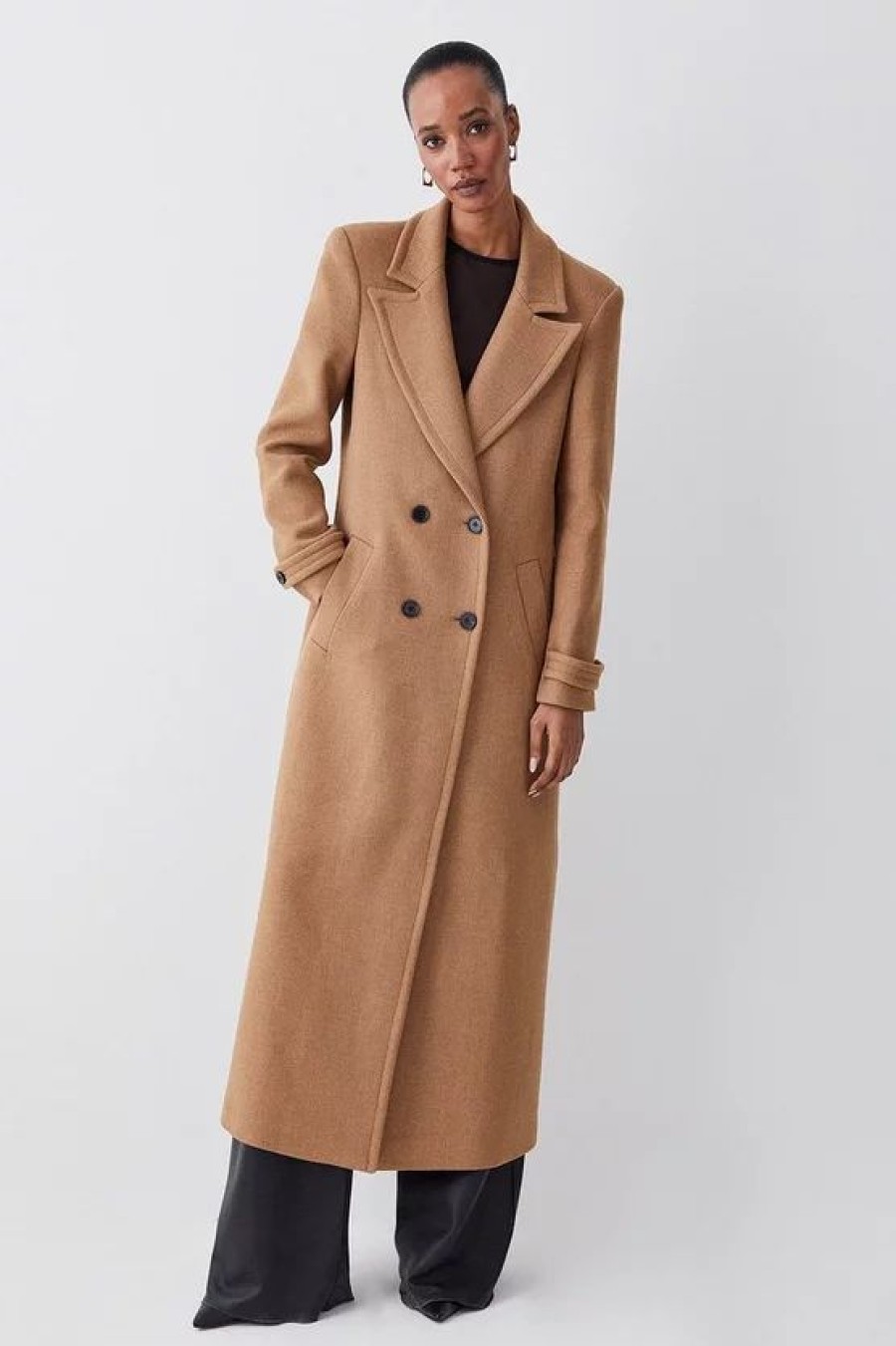 Online * Promo Karen Millen Italian Wool Double Breasted Maxi Coat Camel