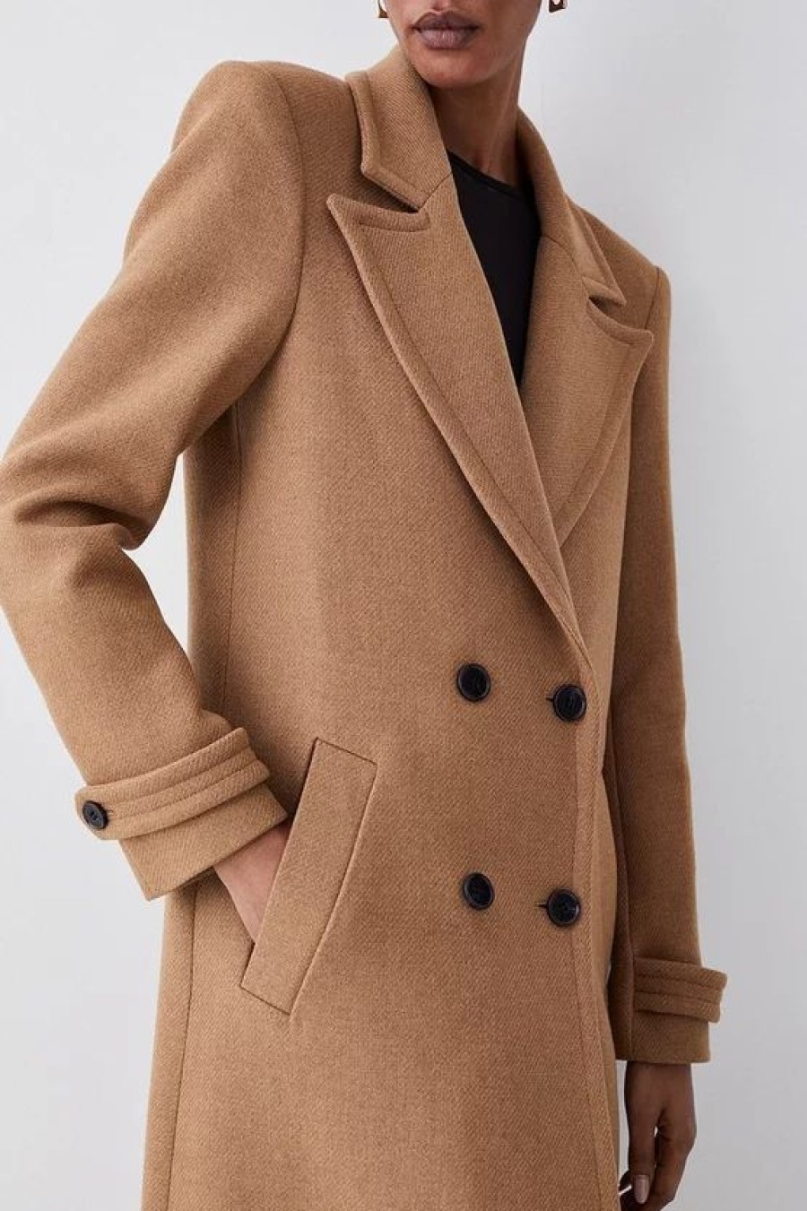 Online * Promo Karen Millen Italian Wool Double Breasted Maxi Coat Camel