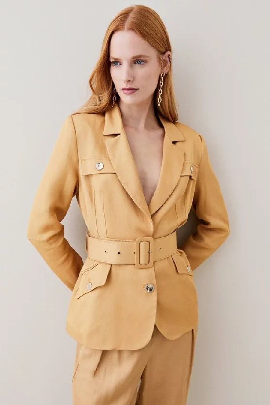 Hot * Best Reviews Of Karen Millen Petite Utility Viscose Twill Button Jacket Tan