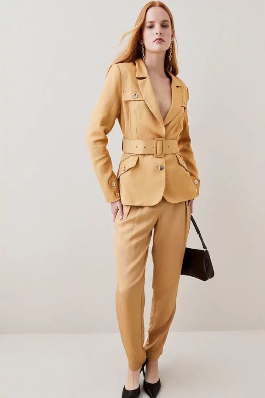 Hot * Best Reviews Of Karen Millen Petite Utility Viscose Twill Button Jacket Tan