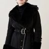 Hot * Promo Karen Millen Faux Shearling Belted Biker Jacket