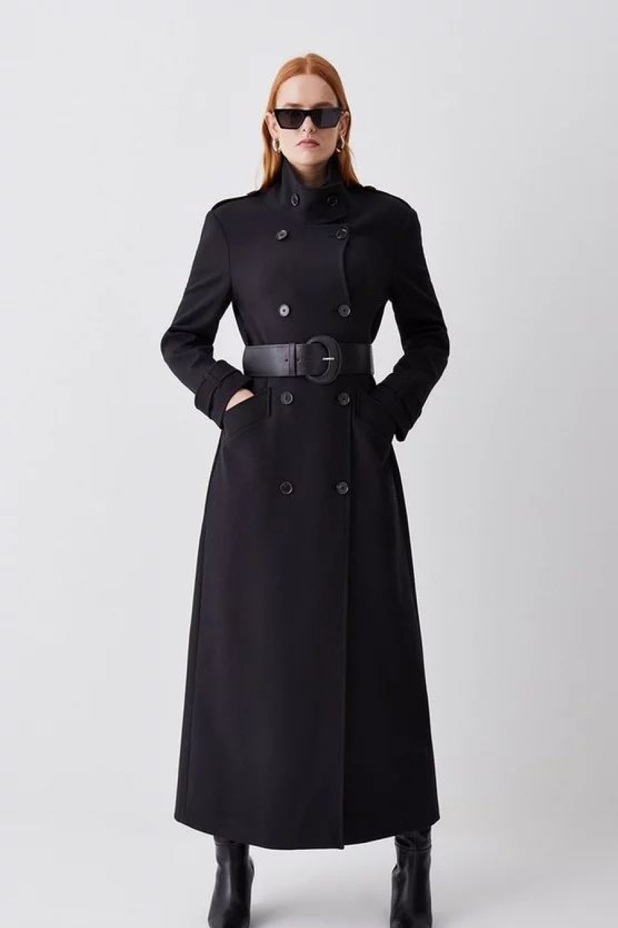 Wholesale * Budget Karen Millen Compact Stretch Belted Double Breasted Maxi Coat