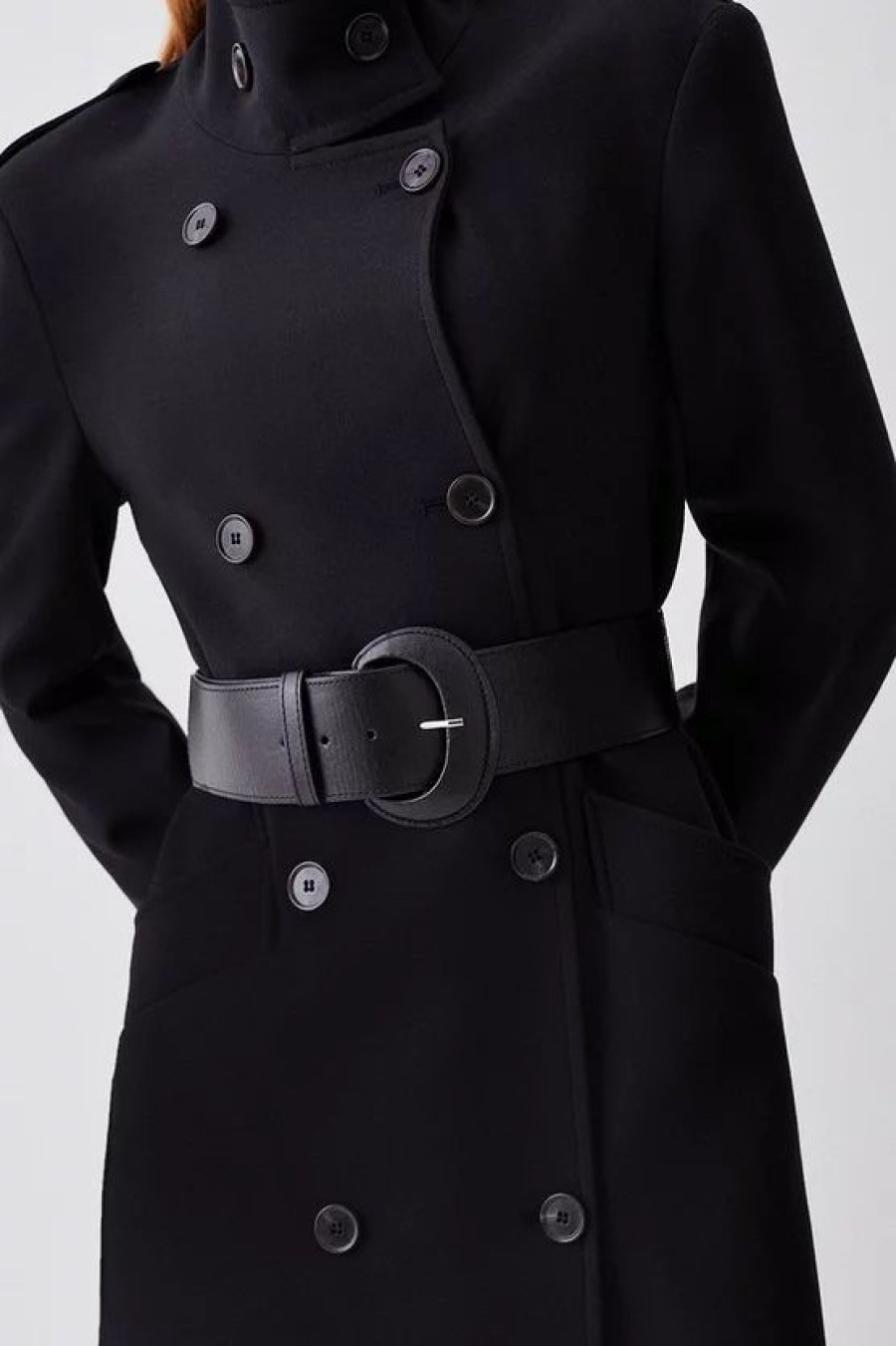 Wholesale * Budget Karen Millen Compact Stretch Belted Double Breasted Maxi Coat