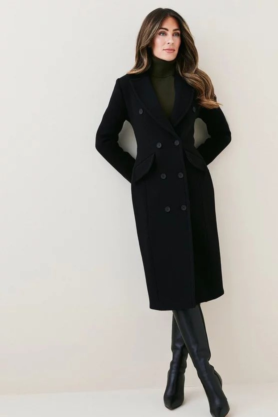 Online * Outlet Karen Millen Lydia Millen Italian Wool Cashmere Corset Waist Coat Black