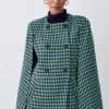 Clearance * Buy Karen Millen Colourpop Check Wool Blend Cape Coat Green