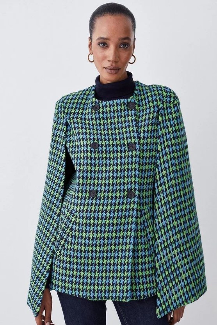 Clearance * Buy Karen Millen Colourpop Check Wool Blend Cape Coat Green