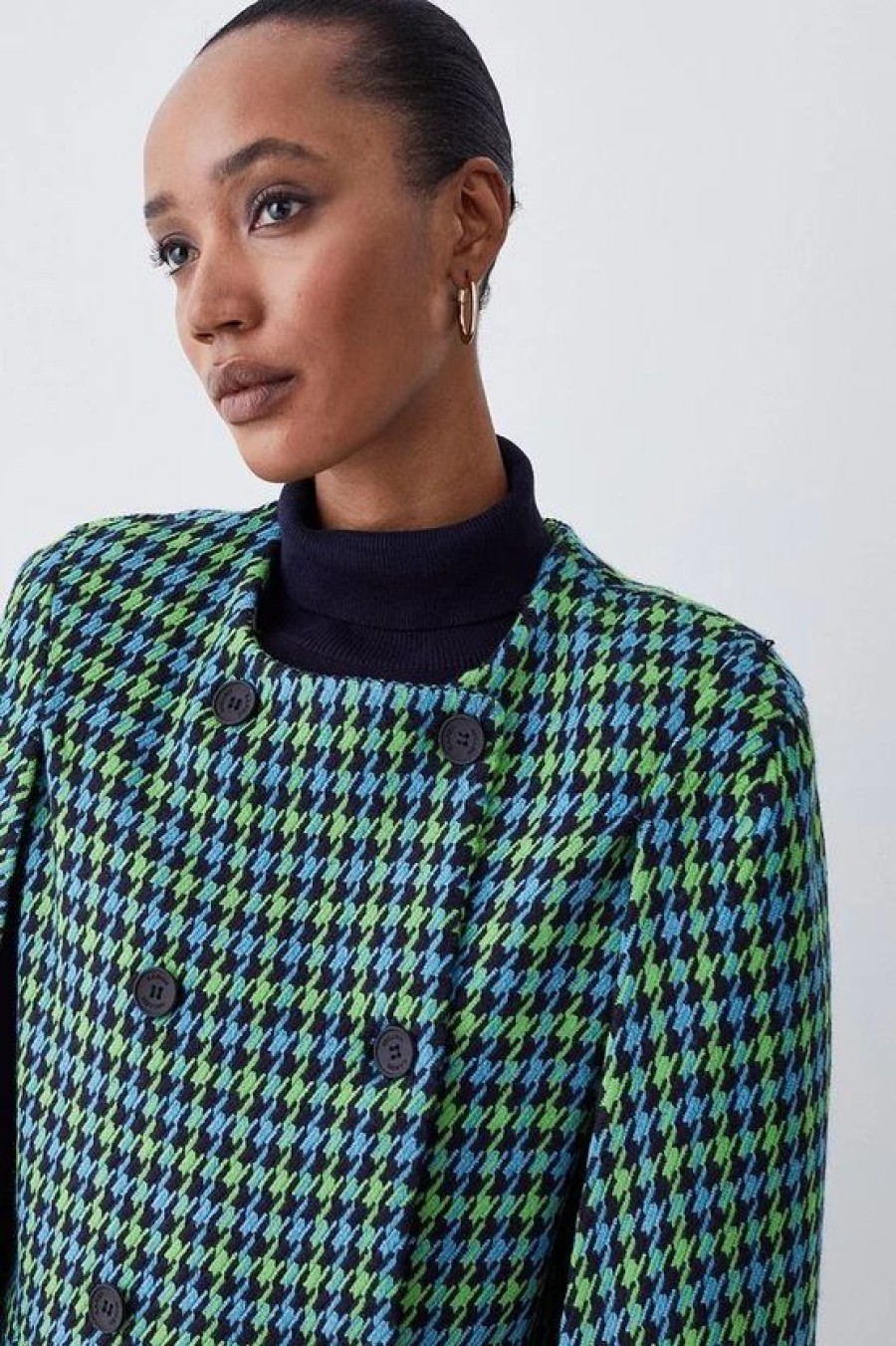 Clearance * Buy Karen Millen Colourpop Check Wool Blend Cape Coat Green