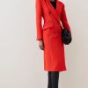 Clearance * Best Deal Karen Millen Italian Virgin Wool Blend Hourglass Midi Coat Red