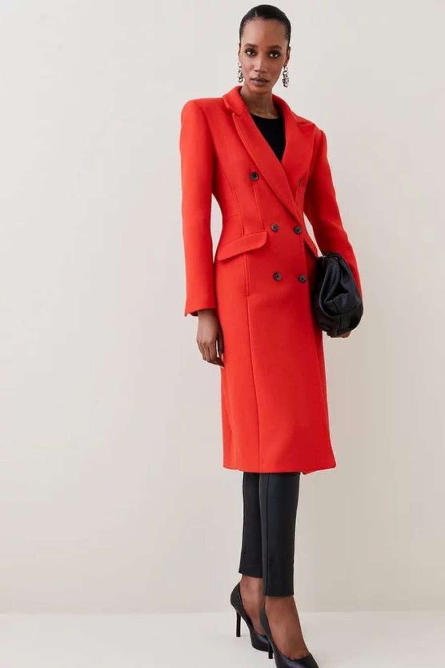 Clearance * Best Deal Karen Millen Italian Virgin Wool Blend Hourglass Midi Coat Red