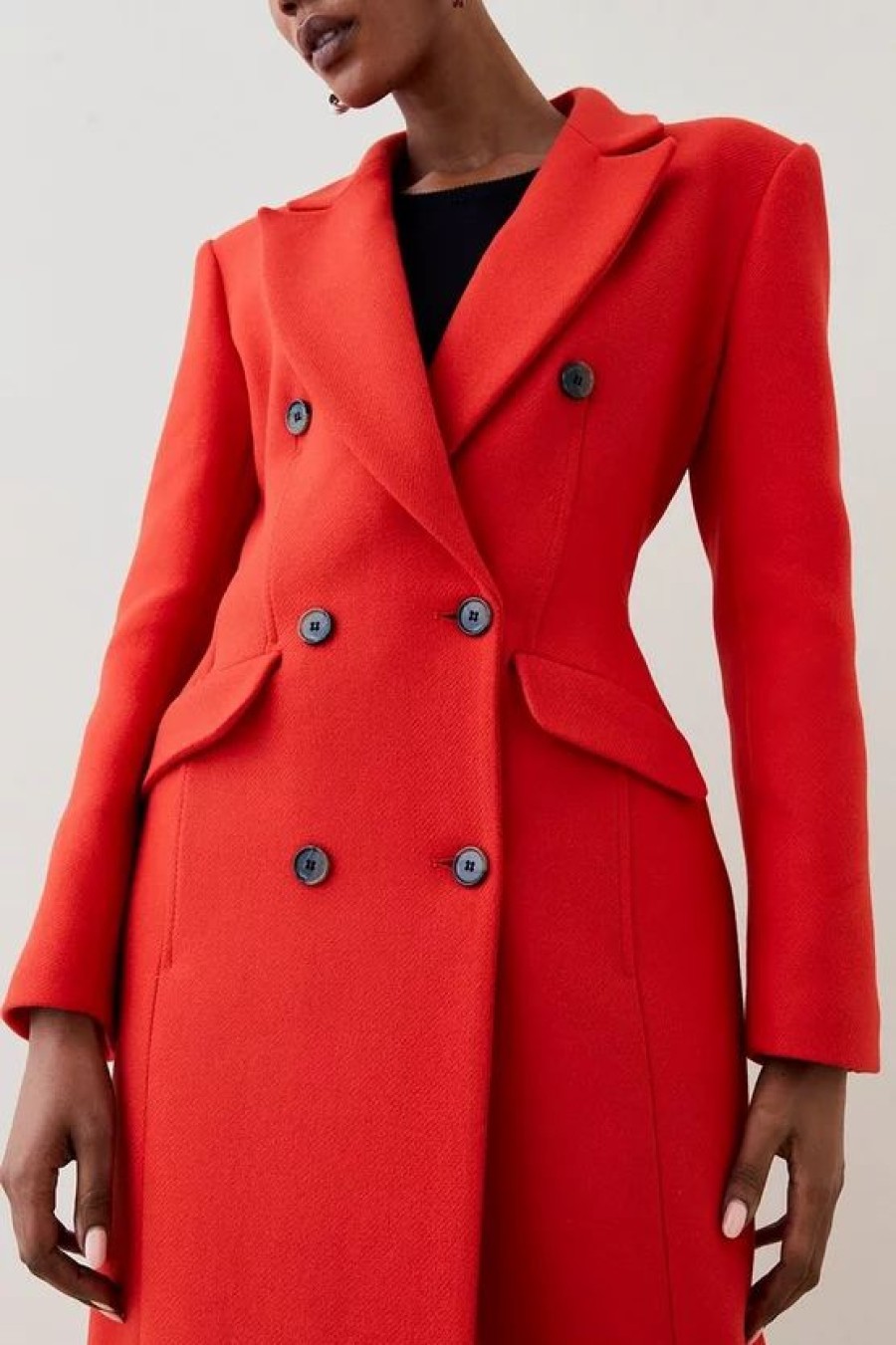 Clearance * Best Deal Karen Millen Italian Virgin Wool Blend Hourglass Midi Coat Red