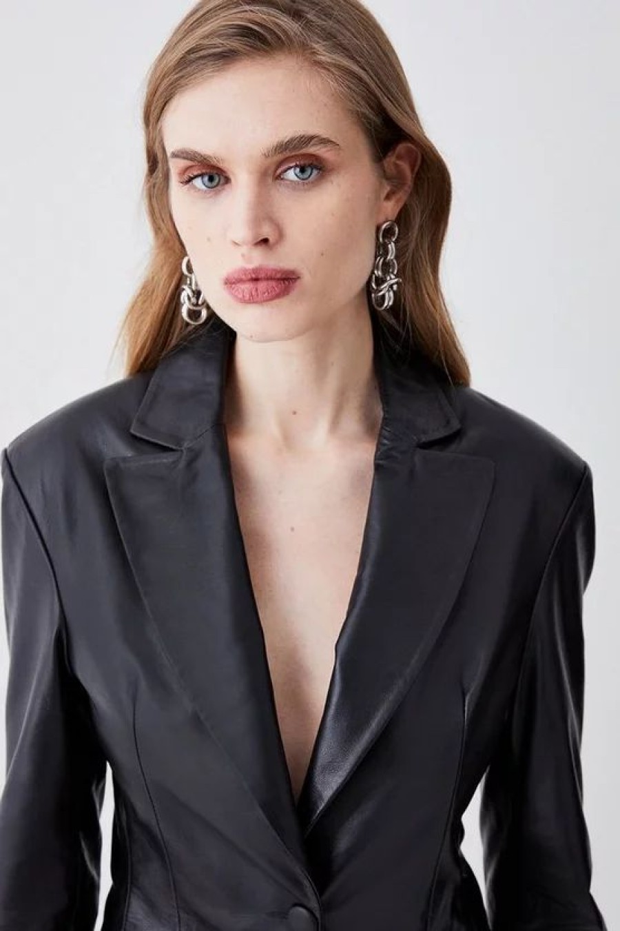 New * Best Reviews Of Karen Millen Leather Strong Shoulder Blazer Jacket