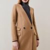 New * Wholesale Karen Millen Italian Virgin Wool Faux Leather Contrast Double Breasted Coat Camel