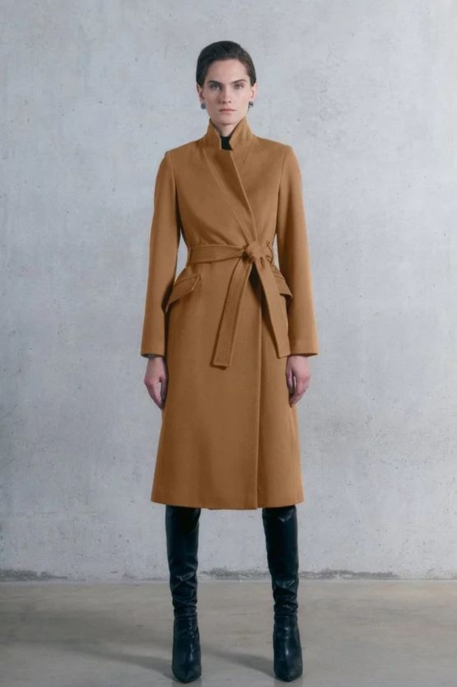 Wholesale * Coupon Karen Millen Tall Italian Wool Cashmere Notch Neck Coat Camel