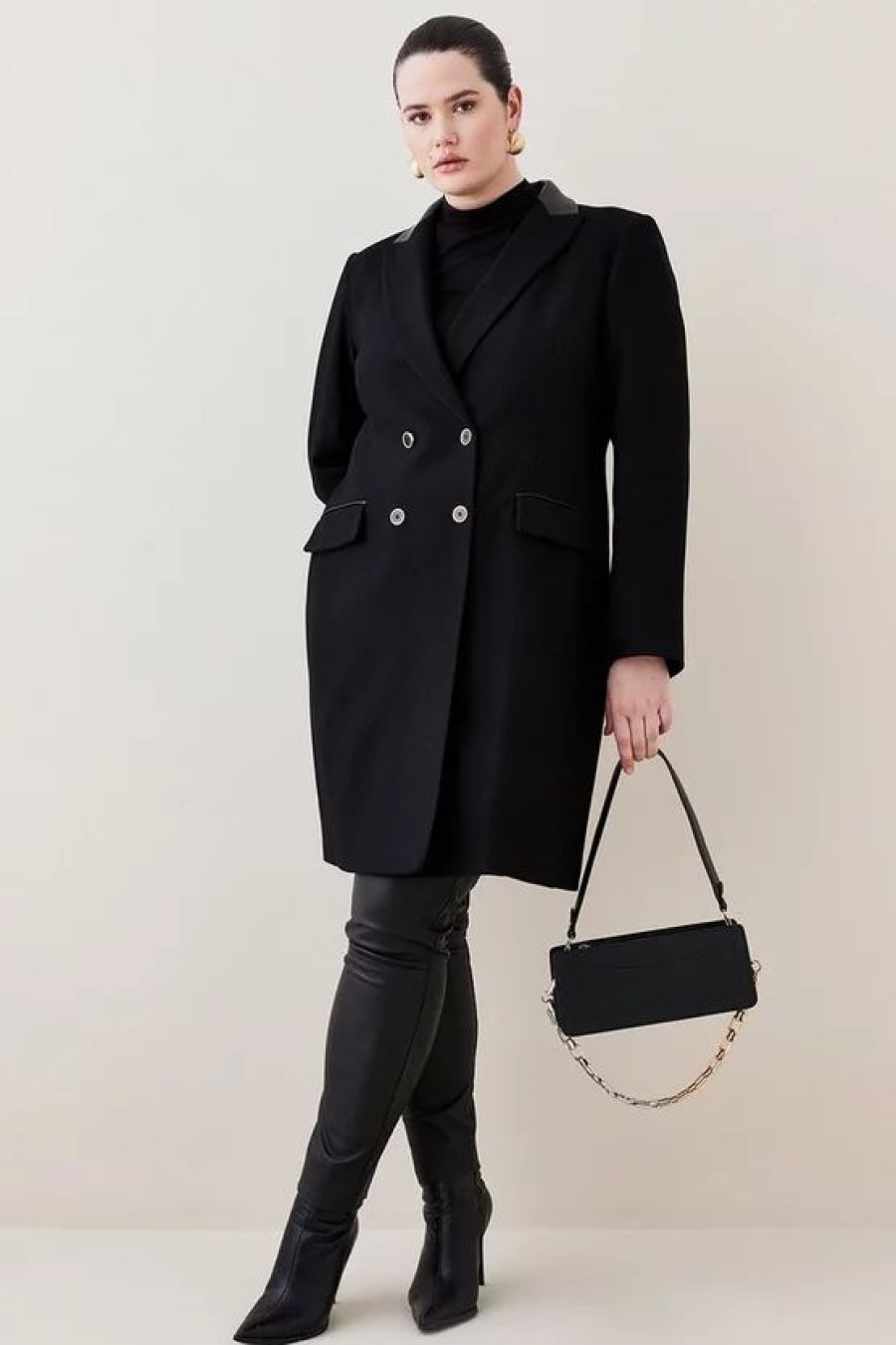 Wholesale * Promo Karen Millen Plus Size Italian Virgin Wool Cashmere Db Tailored Coat Black