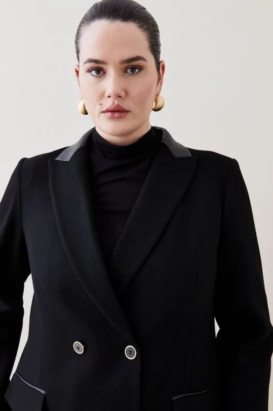 Wholesale * Promo Karen Millen Plus Size Italian Virgin Wool Cashmere Db Tailored Coat Black