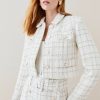 Best * Brand New Karen Millen Sparkle Tweed Pocket Trophy Jacket Ivory