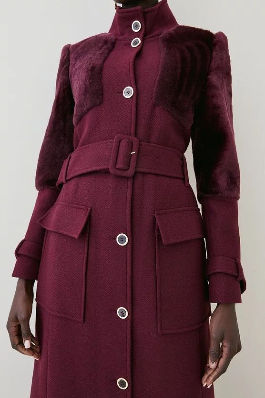 Best * Coupon Karen Millen Italian Wool Sheepskin Panelled Belted Coat