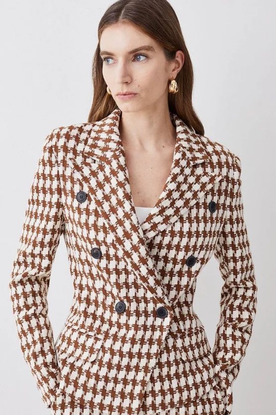 Hot * Buy Karen Millen Check Tweed Military Tailored Blazer