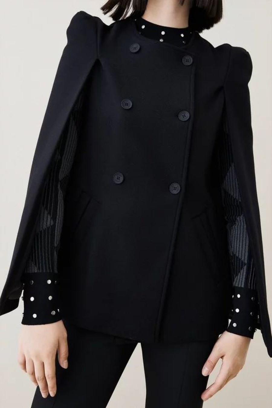 Online * Promo Karen Millen Italian Virgin Wool Cape Coat Black