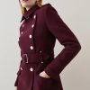 New * New Karen Millen Italian Wool Short Military Coat Merlot