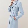 Wholesale * Hot Sale Karen Millen Italian Moleskin Belted Longline Coat Pale Blue