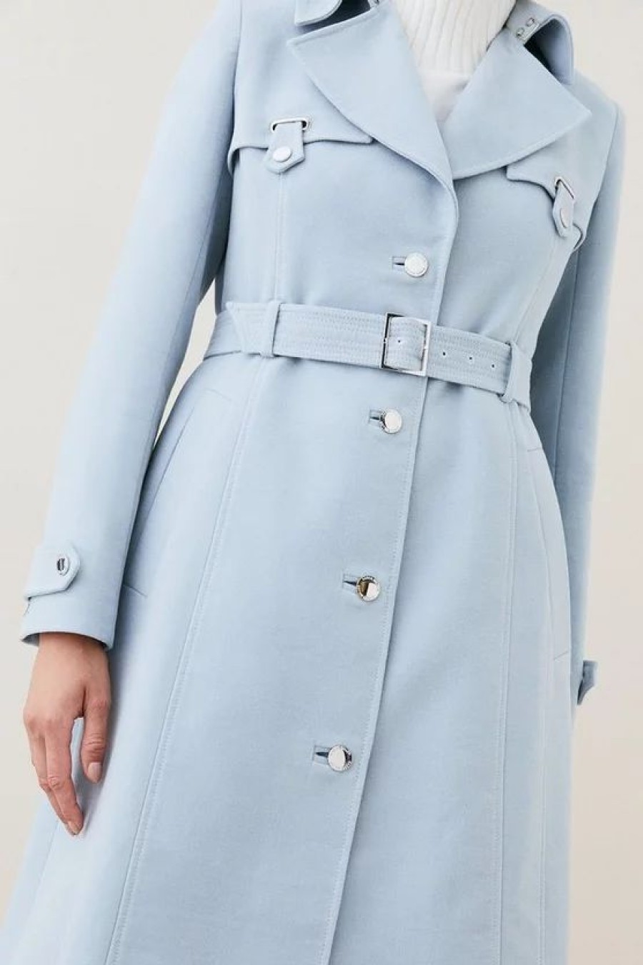 Wholesale * Hot Sale Karen Millen Italian Moleskin Belted Longline Coat Pale Blue